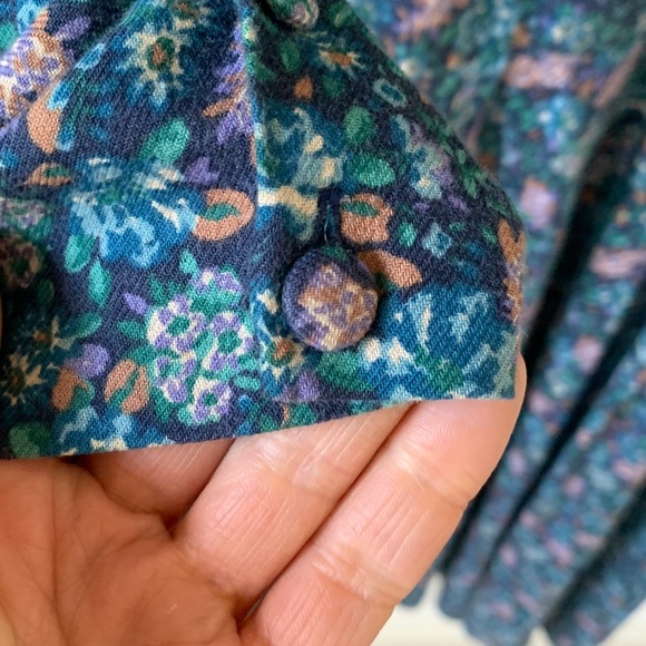 Laura Ashley, vintage, prairie, victorian, lace collar, greenish blue, eighties - Picture 9 of 16